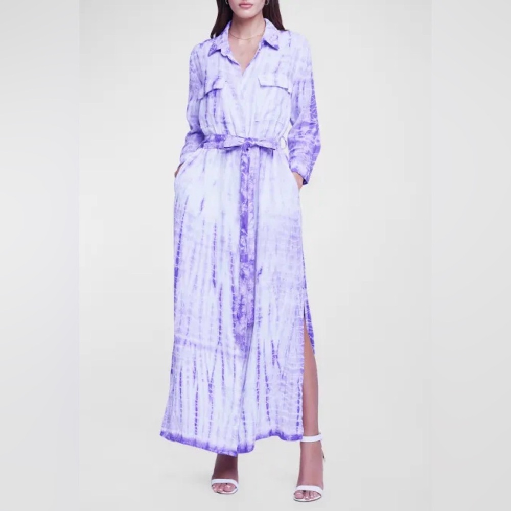 L’Agence Cameron Linen Orchid Bamboo Purple Tie Die Shirtdress Small NWOT